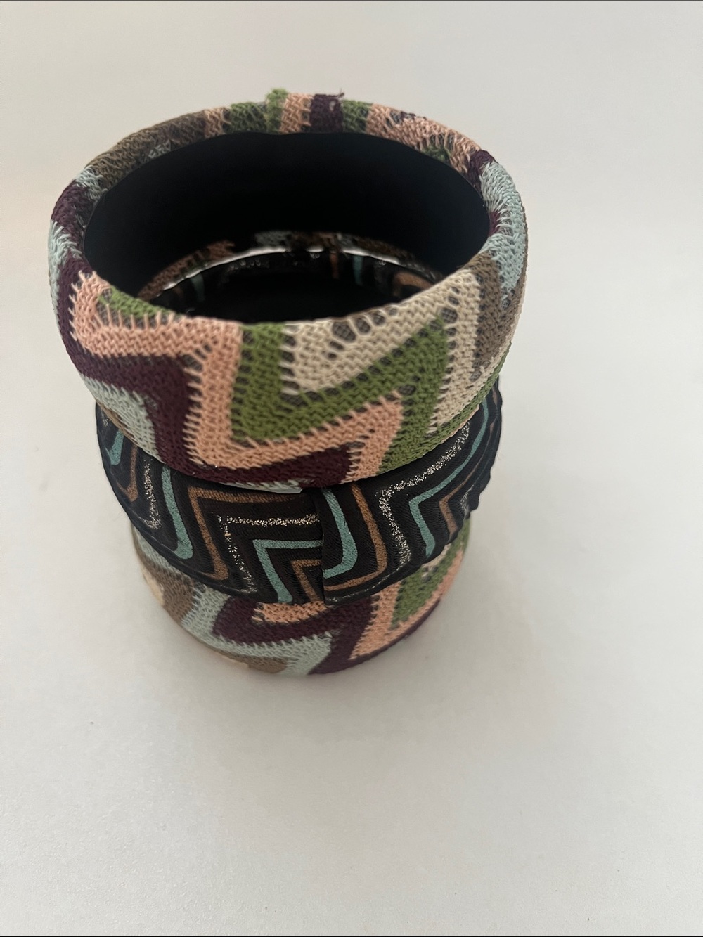Boho Style Bangles With Pattern Padded Headband Trio - Green, Pink, Brown